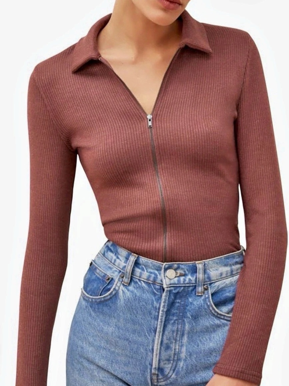 Reformation Zip Front Top Ribbed brown Size small